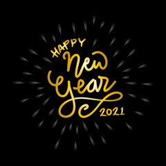 Happy New Year 2021 hand lettering inscription.