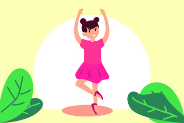Ballerina vector concept: Young girl dancing ballet while wearing ballerina costume 