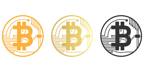 Set of Bitcoin logo, Cryptocurrency illustration.