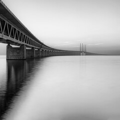 Oresunds Bridge at Sunset in Black and White