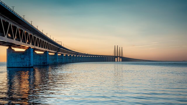 Oresunds Bridge at Sunset Panorama