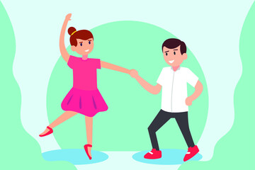 Ballerina vector concept: Young ballerina and young boy dancing together 