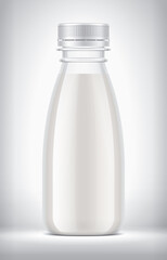 Plastic Bottle on background with Milk. 