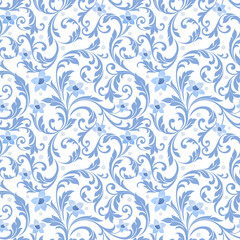 Abstract blue flowers ornament seamless pattern. can use for fabric textile wallpaper.