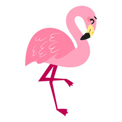Cartoon pink flamingo isolated on white background. Tropical bird Summer vector illustration with a funny character for children's books, print, fabric, poster, postcard.