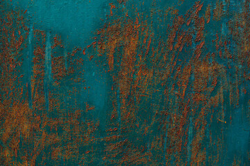 Rusty metal background with traces of exploitation. Blue grunge background texture.