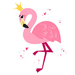 Cartoon pink flamingo isolated on white background. Tropical bird Summer vector illustration with a funny character for children's books, print, fabric, poster, postcard.