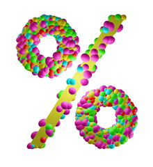3d render symbol percentage of multi-colored balls or sweets