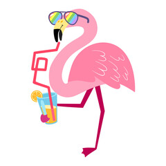 Cartoon pink flamingo isolated on white background. Tropical bird Summer vector illustration with a funny character for children's books, print, fabric, poster, postcard.