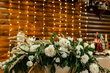 wedding decorations with candles in a restaurant at a banquet