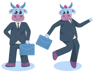 There are two bulls. It is the symbol of 2021. This picture made in flat style.