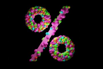 Fototapeta premium 3d render symbol percentage of multi-colored balls or sweets