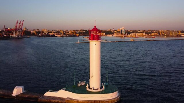 odessa ukraine: lighthouse at dusk