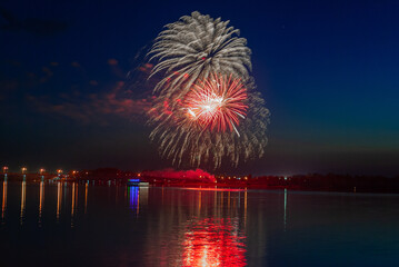 Fireworks. Salute multicolored on the black sky. 