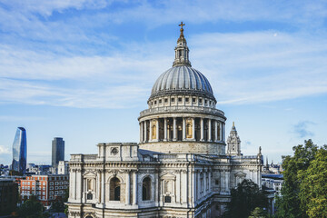 Fototapeta na wymiar Top of Saint Paul Cathedral viewed from One New Change mall in City of London, England