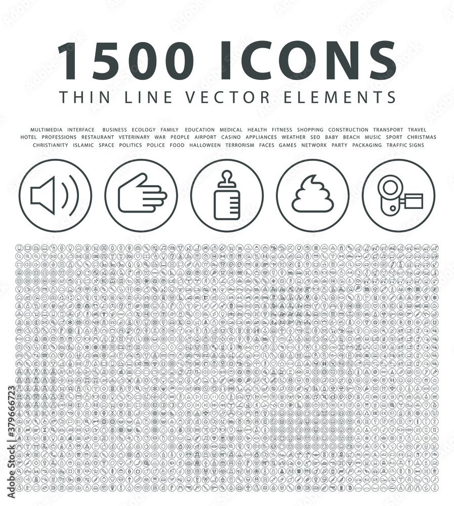 Poster set of high quality universal icons with shadows on colorful buttons on black background . isolated 