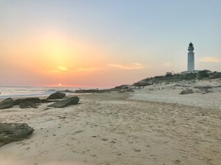 Puesta de sol en el Faro de trafalgar