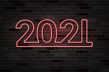 2021 neon text. Happy 2021 new year neon banner.