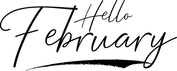 Hello February Handwritten calligraphy White Color Text On 
Grey Background