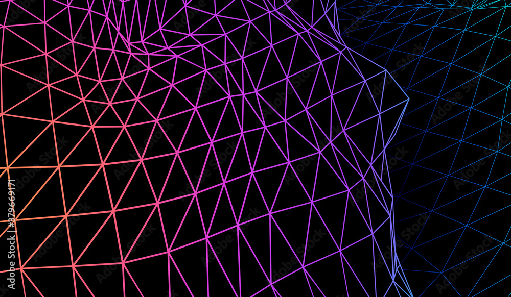 Aufkleber Abstract technology grid or surface background with colorful wave or terrain, triangular cells and vibrant 80s styled neon colors
