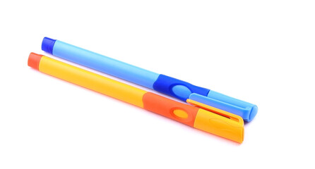 Fototapeta premium Ballpens isolated on a white background. Two ballpoint pens. School education. Schooling