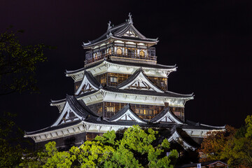 A castle in Hiroshima at night (Japan)