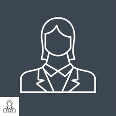 Employee Woman Related Vector Line Icon. Isolated on Black Background. Editable Stroke.