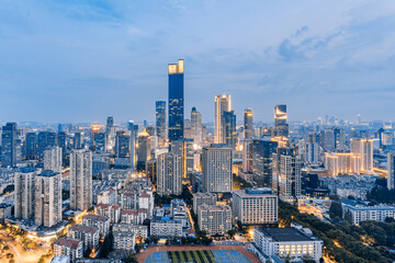 Obraz premium Skyline night view of high-rise buildings in Nanjing, Jiangsu, China