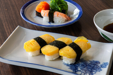 japanese sushi food.tamago,nori seaweed,Shrimp Roe and Shrimp Sushi