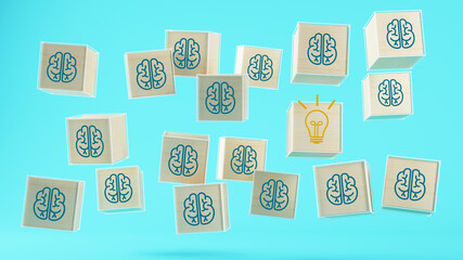 Brain storming wood cubes 3d rendering