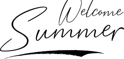 Welcome Summer Calligraphy Handwritten Black Color Text On Yellow 
Background