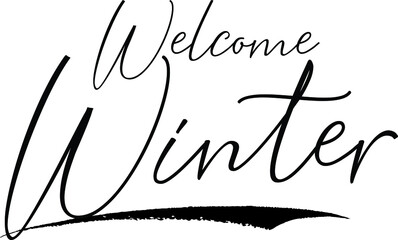 Welcome winter Calligraphy Handwritten Black Color Text On Yellow 
Background