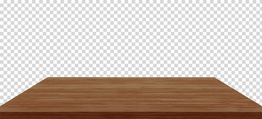 Perspective view of wood or wooden table corner isolated on transparent background including...