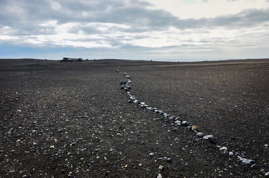 The photo shows beach on which is Sólheimasandur Plane Wreck, Iceland