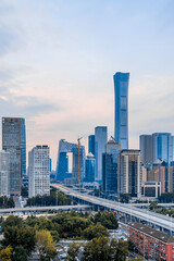 Fototapeta na wymiar Sunny scenery of CBD buildings in Beijing, China