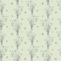 Seamless botanical floral gray green pattern with aquatic plants
