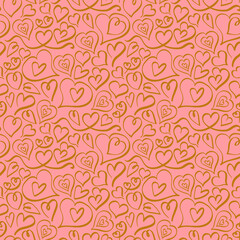 Fototapeta na wymiar Heart pattern with golden doodles on pink background. Vector illustration.