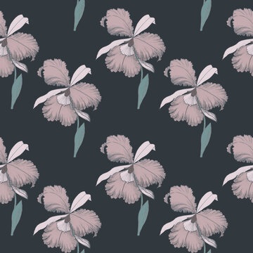 Seamless botanic floral gray pattern with orchidales
