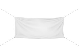 White blank advertising banner, realistic vector mockup. Empty horizontal rectangular fabric banner, mock-up. Template for design