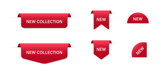 Red ribbons, tags, labels. Vector isolated elements. Banner promotion. Red ribbon vector. Special offer badge. Stock vector.