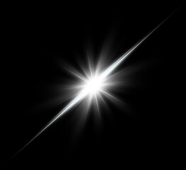White glowing light explodes on a transparent background. Bright Star. Transparent shining sun, bright flash. Vector graphics.)	