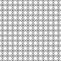 White hollow rhombuses tessellation on black background. Seamless surface pattern design with diamonds ornament. Checkered wallpaper. Mosaic motif. Digital paper for textile print, page fill. Vector.