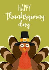Happy Thanksgiving card design with text and turkey bird. Vector illustration