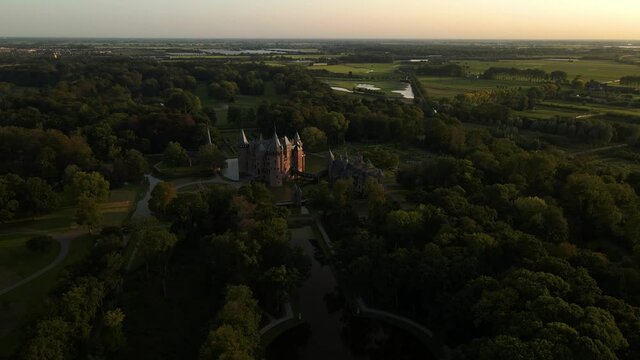 Castle De Haar, Haarzuilens, Utrecht, Netherlands,cinematic drone footage
