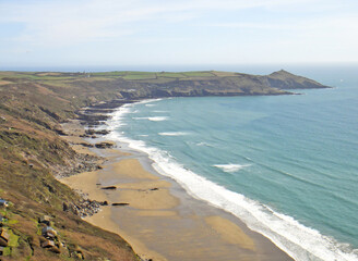 Aerial view of Whitsand Bay in Cornwall	