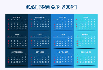 Desk calendar template 2021. Colourful printable Premium free Vector. Corporate and business calendar.