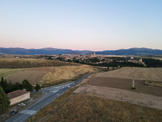 Aerial view of Segovia, Spain at sunset