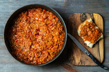 fried eggplant caviar in a pan