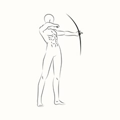 Gesture of Male Archer Black and White Line Art