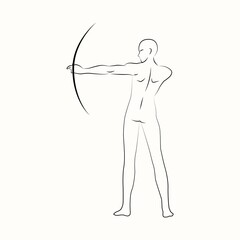 Gesture of Male Archer Black and White Line Art